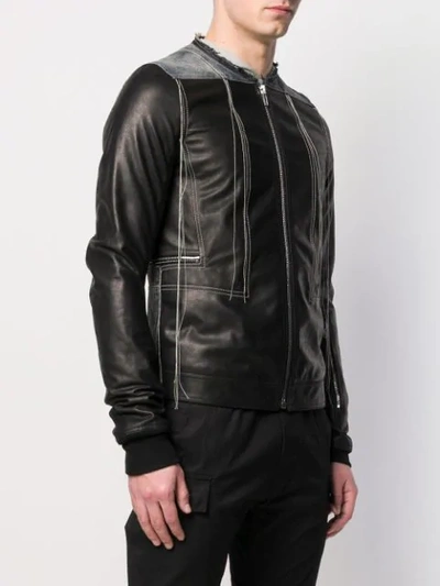 RICK OWENS CONTRAST STITCH LEATHER JACKET - 黑色