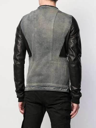 RICK OWENS CONTRAST STITCH LEATHER JACKET - 黑色