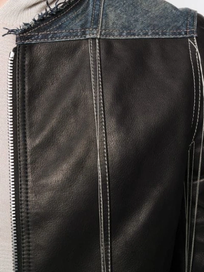 RICK OWENS CONTRAST STITCH LEATHER JACKET - 黑色