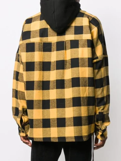 Shop Palm Angels Hooded Plaid Shirt Jacket In Yellow