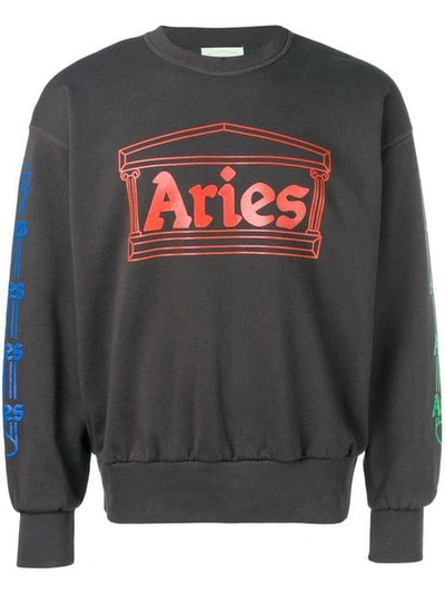 Shop Aries Logo Print Sweatshirt In Grey
