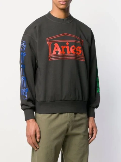 Shop Aries Logo Print Sweatshirt In Grey