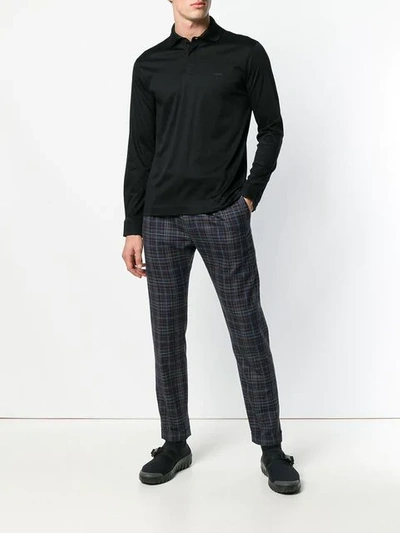 Shop Z Zegna Long Sleeved Polo Sweatshirt In Black