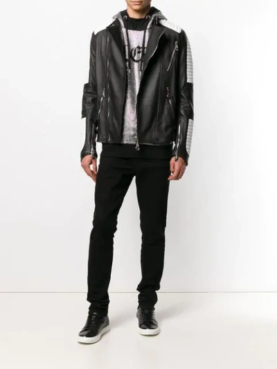 Shop Philipp Plein Bicoloured Biker Jacket In Black