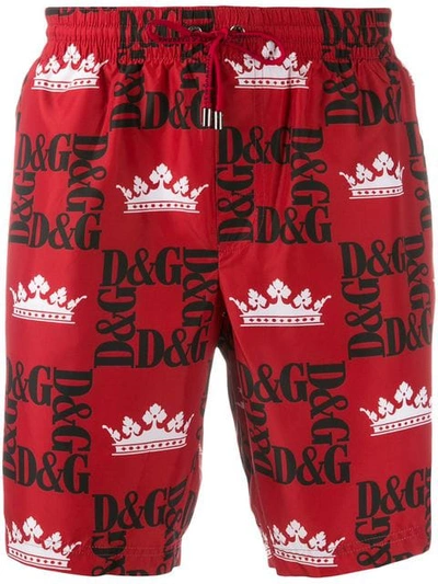 Shop Dolce & Gabbana Logo Print Swim Shorts In Red