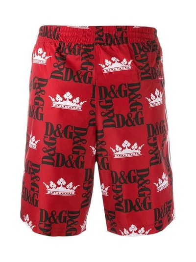 Shop Dolce & Gabbana Logo Print Swim Shorts In Red