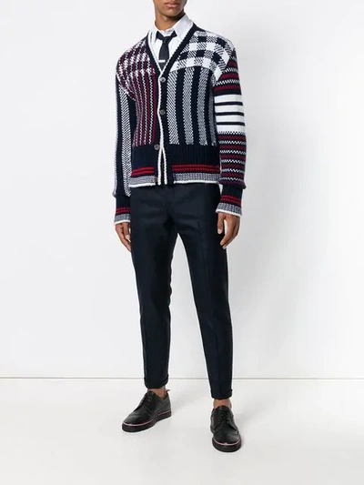 Shop Thom Browne 4-bar Fun-mix Check Intarsia Cardigan In 960 Red, White And Blue