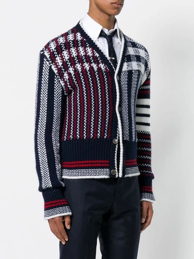 Shop Thom Browne 4-bar Fun-mix Check Intarsia Cardigan In 960 Red, White And Blue