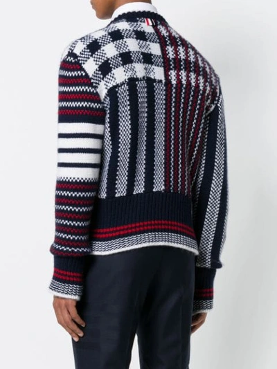 Shop Thom Browne 4-bar Fun-mix Check Intarsia Cardigan In 960 Red, White And Blue