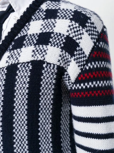 Shop Thom Browne 4-bar Fun-mix Check Intarsia Cardigan In 960 Red, White And Blue