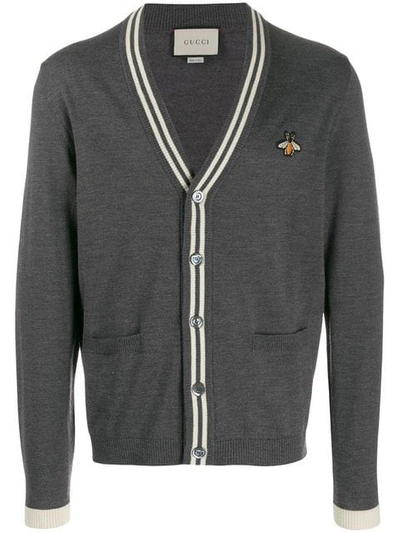 Shop Gucci Bee-motif Knit Cardigan In Grey