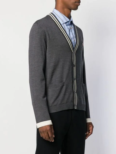 Shop Gucci Bee-motif Knit Cardigan In Grey