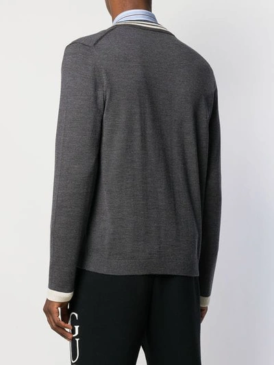 Shop Gucci Bee-motif Knit Cardigan In Grey