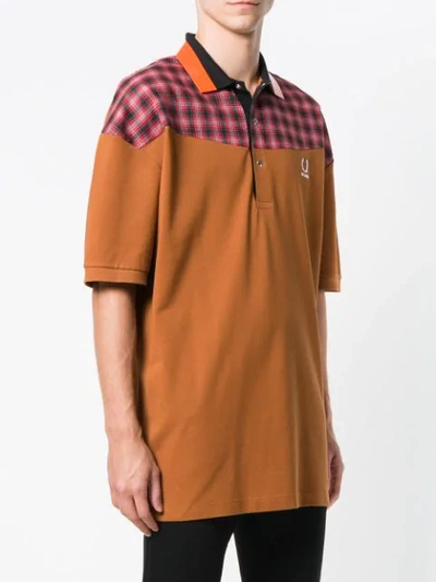 Shop Fred Perry Check Print Polo Shirt In Brown