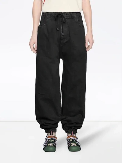 Shop Gucci Washed Cotton Jogging Pant In 1082 Black