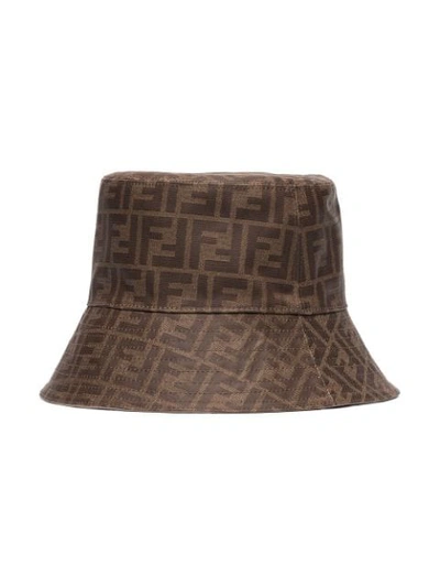 Shop Fendi Reversible Ff Bucket Hat In Brown