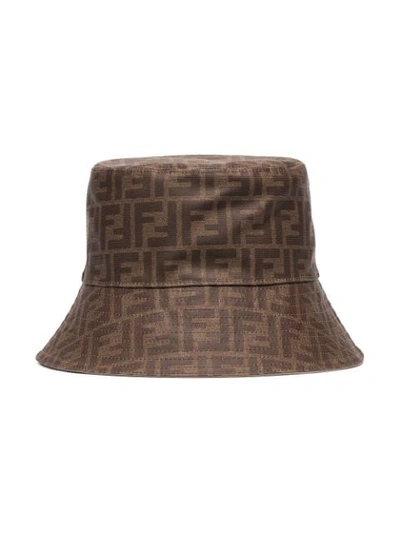 Shop Fendi Reversible Ff Bucket Hat In Brown