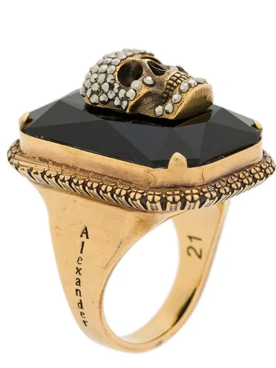 Shop Alexander Mcqueen Skull On Crystal Ring In Gold