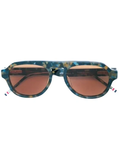 Shop Thom Browne Tortoiseshell Aviator Sunglasses In Blue