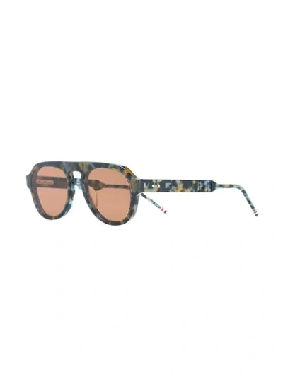 Shop Thom Browne Tortoiseshell Aviator Sunglasses In Blue