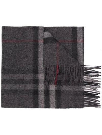 Shop Burberry Classic Check Cashmere Scarf - Grey