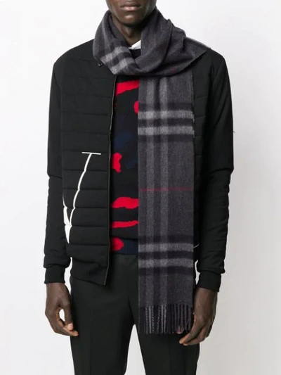 Shop Burberry Classic Check Cashmere Scarf - Grey