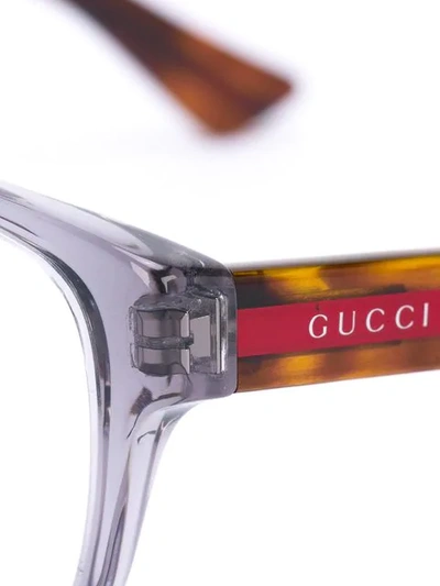 Shop Gucci Rectangular Tortoiseshell Arm Glasses In Blue