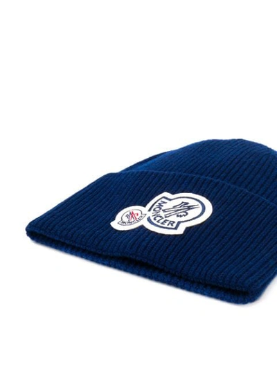 Shop Moncler Patch-embellished Beanie In Blue