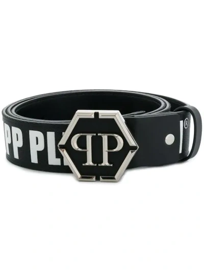 Shop Philipp Plein Logo Print Belt In 01 White