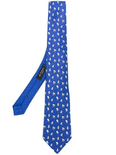 Shop Etro Elephant Patterned Tie - Blue