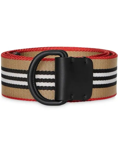 Shop Burberry Icon Stripe Double D-ring Belt In Neutrals