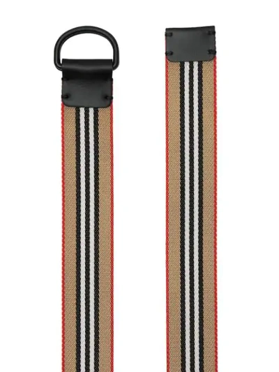 Shop Burberry Icon Stripe Double D-ring Belt In Neutrals