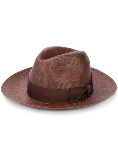 Shop Borsalino Woven Hat In Brown