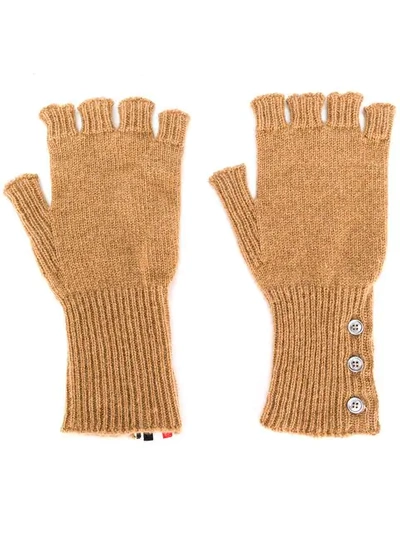 Shop Thom Browne Fingerless Gloves In Camel Hair - Neutrals