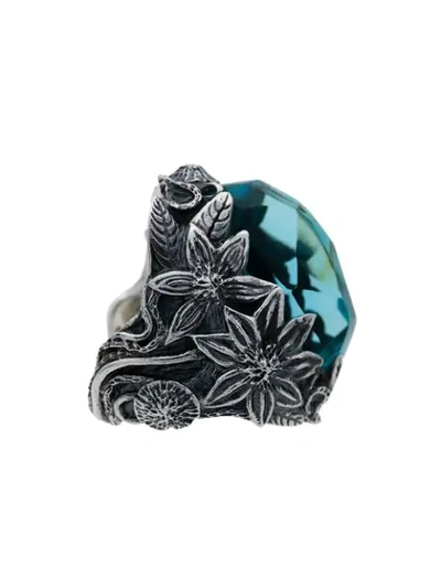Shop Lyly Erlandsson Silver And Blue Resin Winter Shell Ring