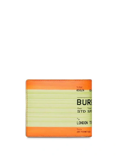 Shop Burberry Train Ticket Print Leather International Bifold Wallet In Orange