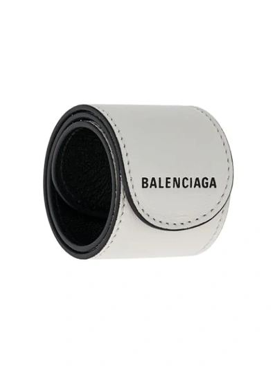 Shop Balenciaga Leather Snap Bracelet In White