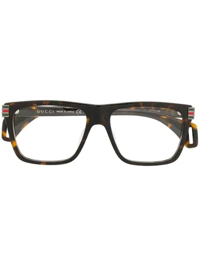 Shop Gucci Tortoiseshell Glasses In Brown