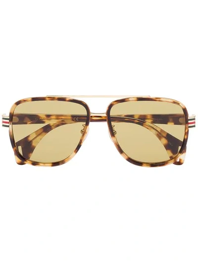 Shop Gucci Yellow And Brown Tortoise Sunglasses