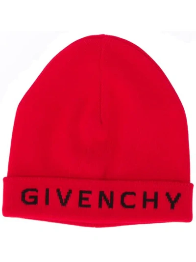 Shop Givenchy Logo Printed Beanie In Red