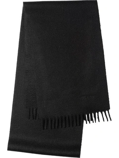 Shop Prada Fringed Scarf In Black