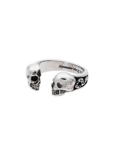 Shop Alexander Mcqueen Silver Skull Half Ring