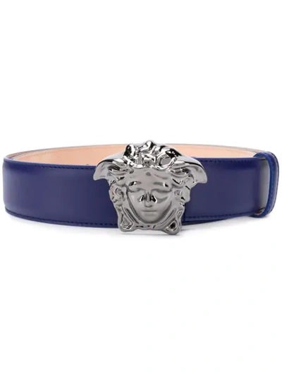Shop Versace Medusa Buckle Belt In Blue