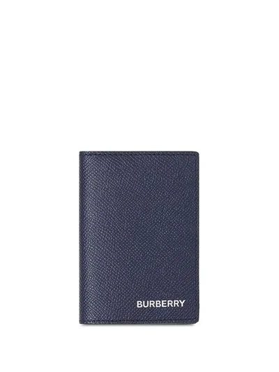 Shop Burberry Grainy Leather Bifold Card Case In Blue