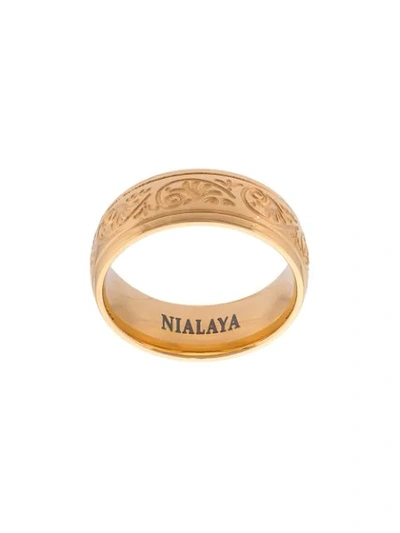 Shop Nialaya Jewelry Decorative Engraved Ring In Yellow