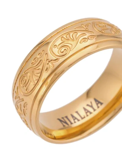 Shop Nialaya Jewelry Decorative Engraved Ring In Yellow