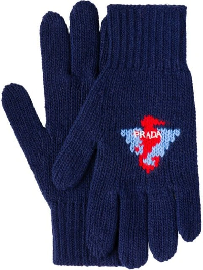 Shop Prada Wool And Cashmere Gloves In Blue