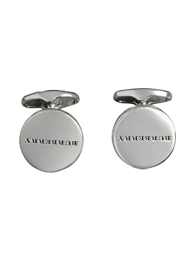 Shop Burberry Engraved Bronze Oval Cufflinks In Metallic