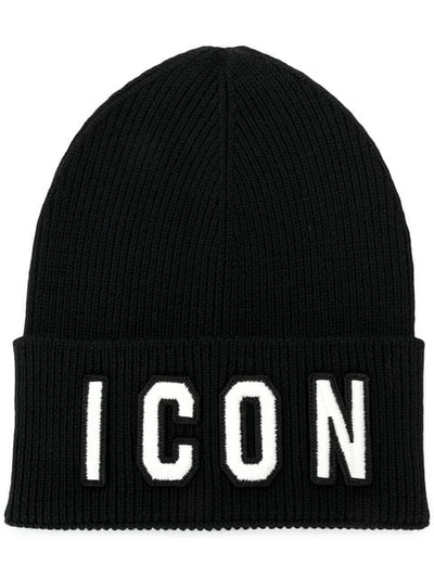Shop Dsquared2 Icon Embroidered Beanie In Black