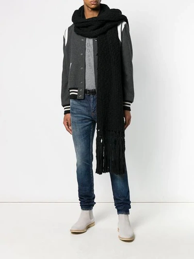 Shop Saint Laurent Knitted Scarf In Black